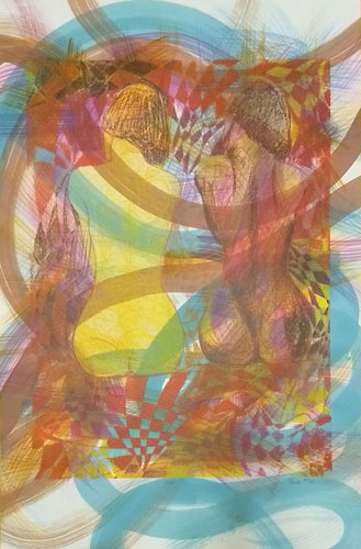 Dva ricki i ešči kuščičko inakši - Two bums<br>
        tech.: sitodruk - serigraphy + ecoline<br>
        94x61 cm <p class='nosee'>pop art, art, grafika, graphics, Luca Maro, Marek Lukac, vojna, war, color, colored, sieťotlač, serigraphy, Siebdruck, sérigraphie, serigraphia</p>