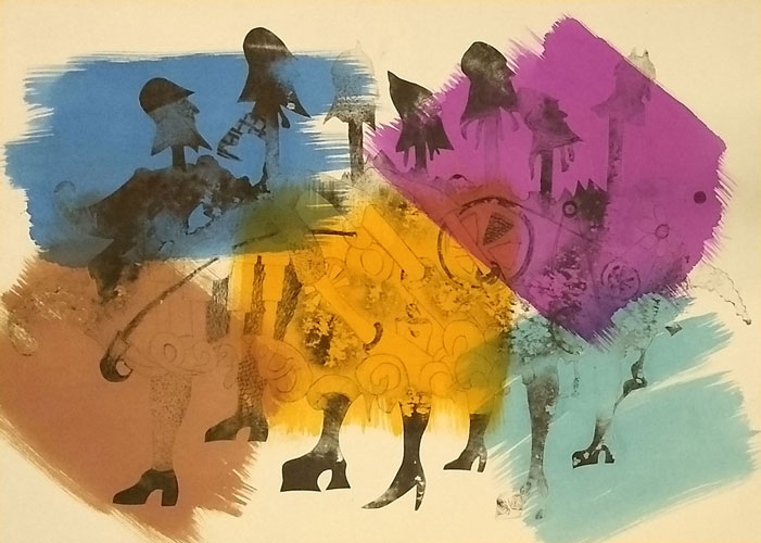 Manifest ch. in color<br>
      tech.: sucha ihla - dry point + ecoline<br>
      60x83 cm <p class='nosee'>pop art, art, grafika, graphics, Luca Maro, Marek Lukac, vojna, war, boots, topanky, kurva, kurvy, bitch, bitches, color, sucha ihla, drypoint, Kaltnadel, pointe, séche, punta seca</p>