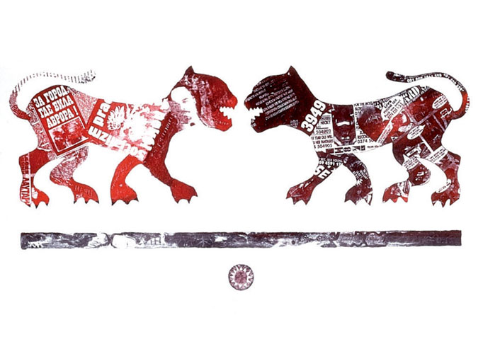 Kompromis - Compromise<br>
      tech.: kameňodruk - lithography<br>
      50x70 cm <p class='nosee'>pop art, art, kompromise, grafika, graphics, Luca Maro, Marek Lukac, litografia, lithography, Lithografie, lithografie, litografía</p>