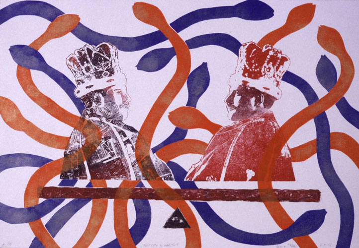Freddie Mercury & hadi - Freddie & snakes<br>tech.: kameňodruk - lithography + martix<br>
      50x70 cm <p class='nosee'>pop art, art, Freddie Mercury, grafika, graphics, Luca Maro, Marek Lukac, litografia, lithography, Lithografie, lithografie, litografía</p>
